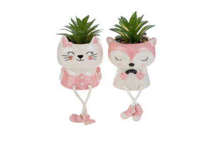 PIANTINA ANIMALI PORCELLANA 2 ASS.8,5×8,5xh.14CM ROSA C/SHOPPER 13694